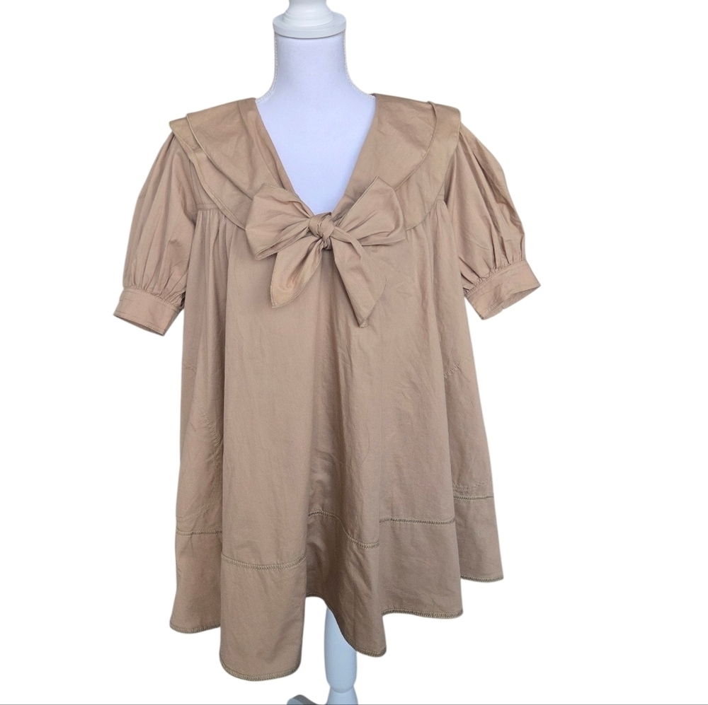 Anthropologie Pilcro Bow Front Tunic Mini Dress Tan XSmall - Picture 3 of 8